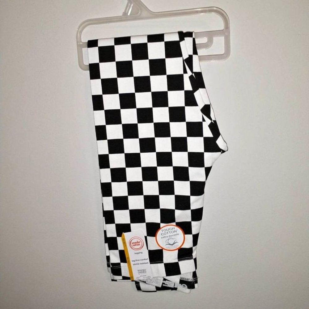 Wonder Nation girls leggings L 10-12 white black checkered tough cotton K-123